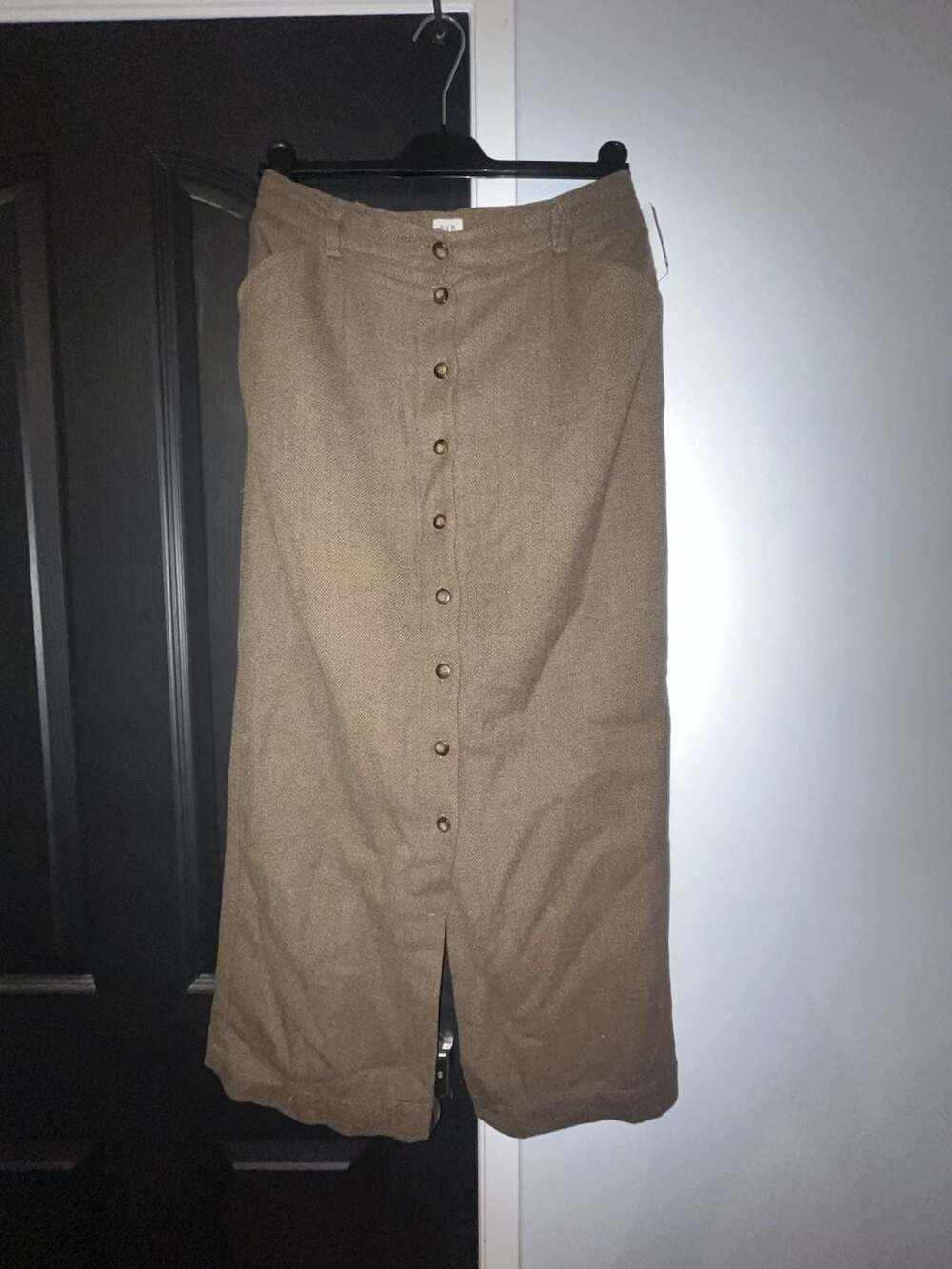 Vintage Gap Brown Herringbone Wool Blend Button Front Midi Skirt Size 10